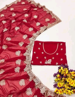 DH FASHION Embroidered Assam Silk Georgette Saree(Red)