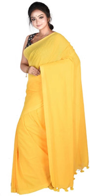 Ankita saree house Solid/Plain Handloom Pure Cotton Saree(Yellow)