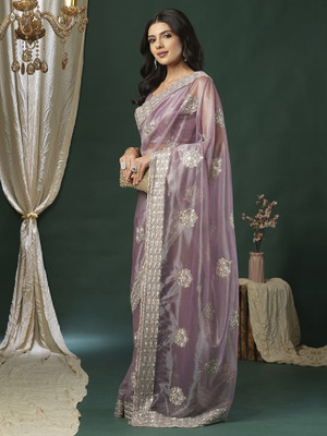 ANOUK Embroidered Bollywood Net Saree(Purple)