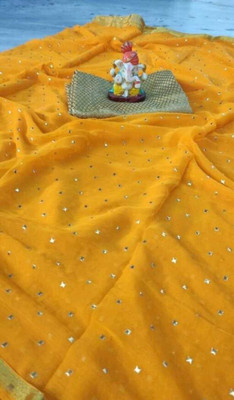V And V Shop Printed, Self Design, Solid/Plain Bollywood Chiffon Saree(Yellow)