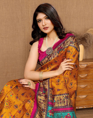 YASHIKA Printed Daily Wear Art Silk Saree(Yellow)