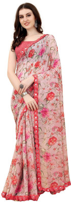 RAJESHWAR FASHION Printed Bollywood Georgette Saree(Grey, Pink, Multicolor)