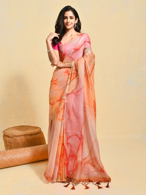 Rupeshwari Self Design Bollywood Silk Blend Saree(Orange)
