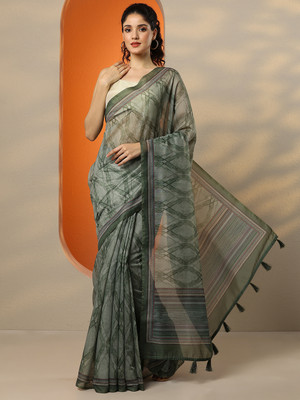 LIBAS Printed Daily Wear Silk Blend Saree(Green)