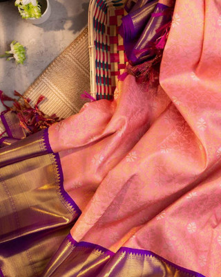 KM CREATION Self Design Banarasi Art Silk Saree(Pink)