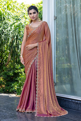 M.S.RETAIL Embellished Bollywood Satin Saree(Gold)