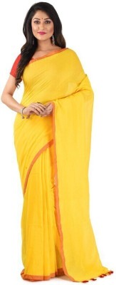 chhanda handloom sarees Self Design Handloom Handloom Cotton Blend Saree(Yellow)