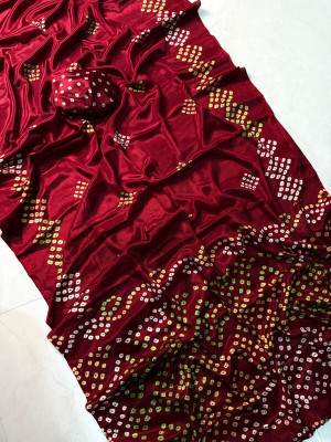 NavinyaVastra Printed Bollywood Satin Saree(Red)