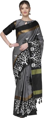 Divastri Embroidered Bollywood Cotton Silk Saree(Grey, Black)