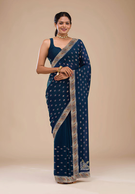 SANSKAR TEXTILE Embroidered Bollywood Georgette Saree(Light Blue)