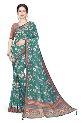 mahalaxmi fab Printed Bollywood Georgette Saree(Light Green)