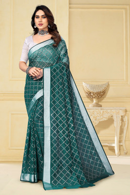 ALPENIKA Embroidered Bollywood Chanderi Saree(Green)