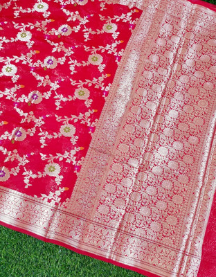 HLTex Woven Banarasi Dupion Silk Saree(Red)