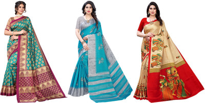 Nirvaan Woven Kanjivaram Art Silk Saree(Pack of 3, Multicolor)