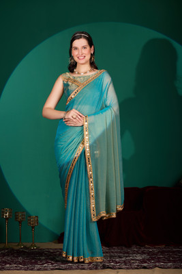 NQUEEN Solid/Plain Bollywood Organza Saree(Light Blue)