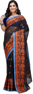 Aanchal Woven, Self Design Tant Pure Cotton Saree(Black)