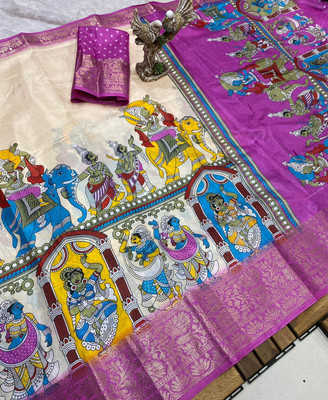 Bansari Textiles Printed, Self Design, Solid/Plain, Applique Jamdani Silk Blend, Cotton Silk Saree(Multicolor)