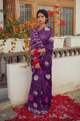JASU CREATION Printed Bandhani Pure Cotton Saree(Purple)