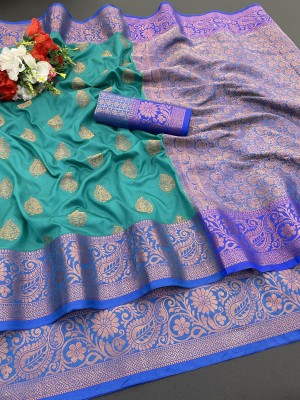 Pionex Woven Banarasi Jacquard, Pure Silk Saree(Blue)