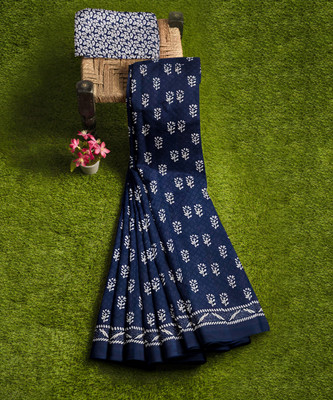 LOVWEAR Printed Daily Wear Pure Cotton Saree(Blue)
