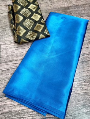 Arpita Fashion Solid/Plain, Self Design Bollywood Satin Saree(Blue)