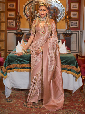 Tasrika Woven Kanjivaram Silk Blend Saree(Orange, Pink)