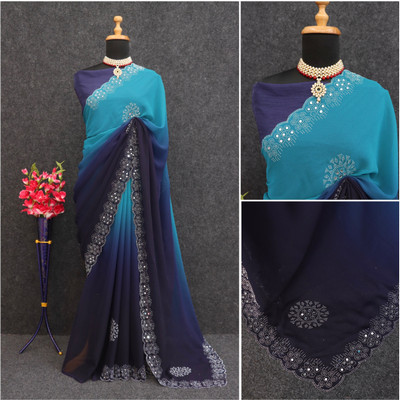 DEV SHREE SILK Self Design Bollywood Georgette Saree(Dark Blue)