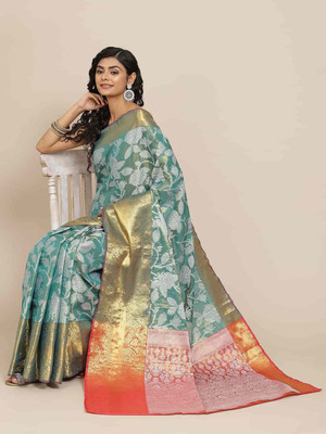 Divastri Embellished Ikkat Pure Silk Saree(Light Green)
