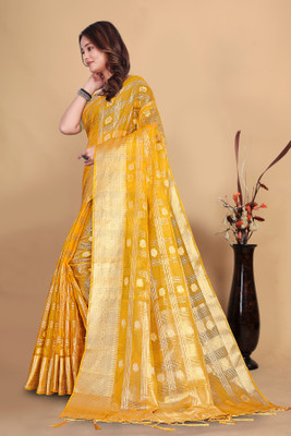 Aarunika SST Solid/Plain Bollywood Organza Saree(Yellow)