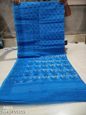 SMRITI BOUTIQUE Woven, Self Design Jamdani Cotton Silk Saree(Blue)