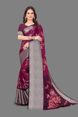 Sitanjali Floral Print Bollywood Chiffon Saree(Purple)