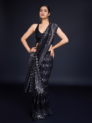 Clemira Embellished Bollywood Georgette Saree(Black)