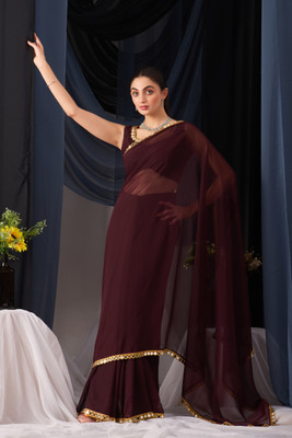 NERTA BOUTIQUE Solid/Plain Bollywood Georgette Saree(Brown)