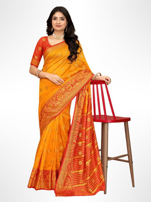Pari Prints Woven Banarasi Cotton Silk Saree(Yellow)