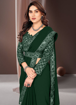 Karavrit creation Embroidered Bollywood Georgette Saree(Green)