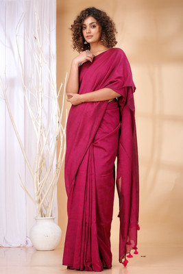 VERVE Solid/Plain Handloom Cotton Blend Saree(Pink)