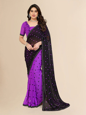 Moda Rapido Polka Print Bollywood Georgette Saree(Purple)