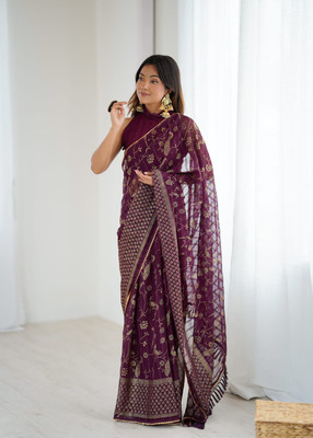 edjy Embroidered, Woven Bollywood Georgette Saree(Green)