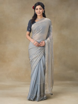 Tasrika Embellished Bollywood Tissue Saree(Grey)