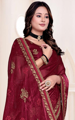 TANNU FAB Embroidered Bollywood Jimmy choo Saree(Maroon)