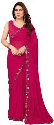ROOP SUNDARI SAREES Embroidered Bollywood Georgette Saree(Pink)