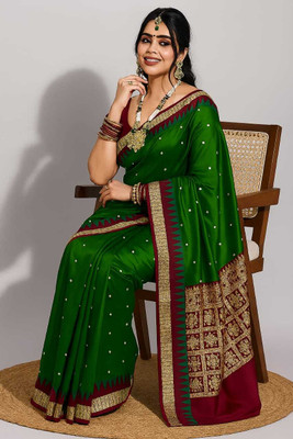Tilfelle Woven, Temple Border Sambalpuri Silk Blend Saree(Green)