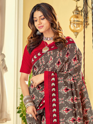 Divastri Printed Sambalpuri Silk Blend Saree(Grey)
