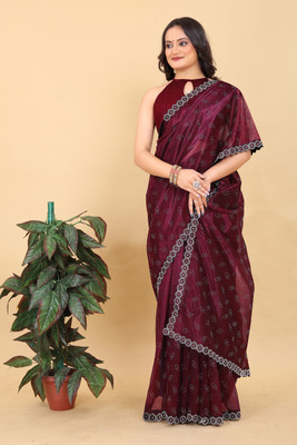 Radhe Fashion Embroidered Bollywood Net Saree(Maroon)