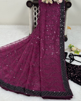 RUCHKET Embellished Bollywood Net Saree(Pack of 2, Purple)