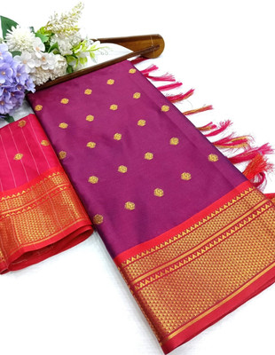 HouseOfCommon Self Design Kanjivaram Art Silk, Pure Silk Saree(Purple)