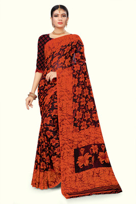 Vimalnath Synthetics Printed Daily Wear Georgette Saree(Orange)