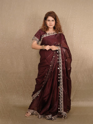 Divastri Embellished Bollywood Jimmy choo Saree(Brown)