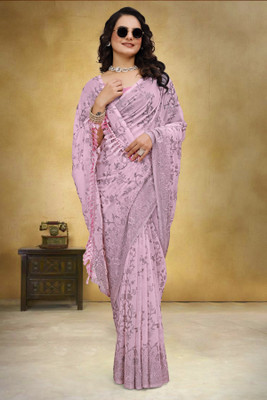 keshav piya fab Embellished, Self Design Bollywood Chiffon, Georgette Saree(Pink)