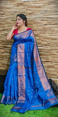 Anjali textile Woven Handloom Pure Cotton Saree(Light Blue)